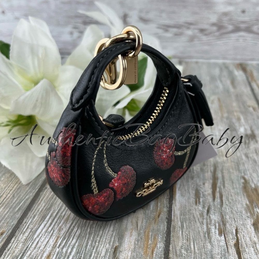 Coach Mini Carmen Bag Charm Black Cherries Leather Purse - Picture 7 of 7